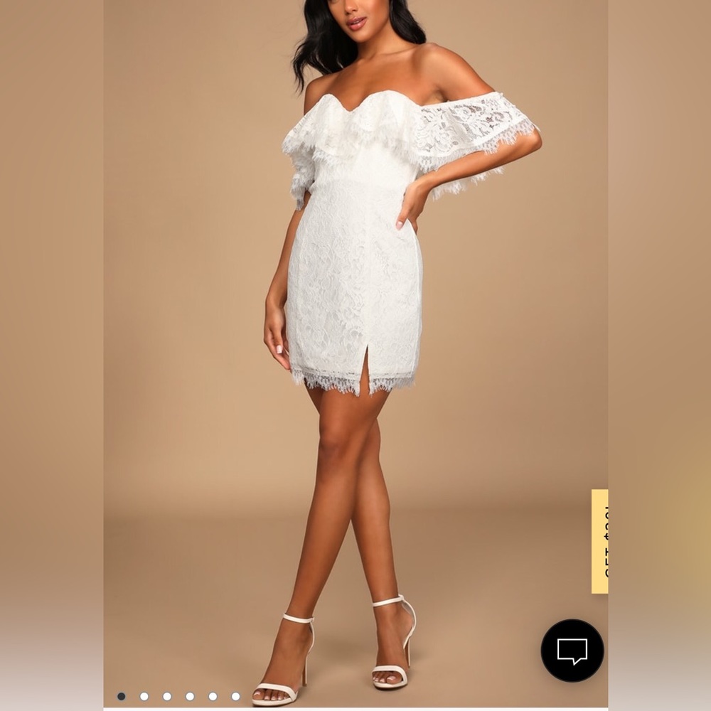 Lulus Let Love Win White Lace Bodycon Off the Shoulders Mini Dress